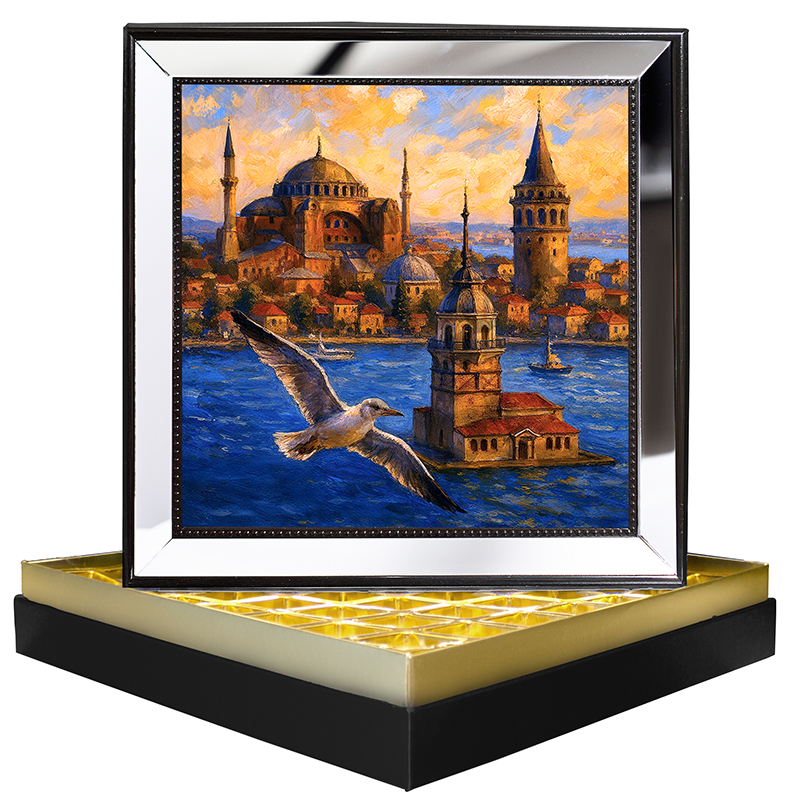 İstanbul Silüeti Ayna Çerçeveli Çikolata Kutusu