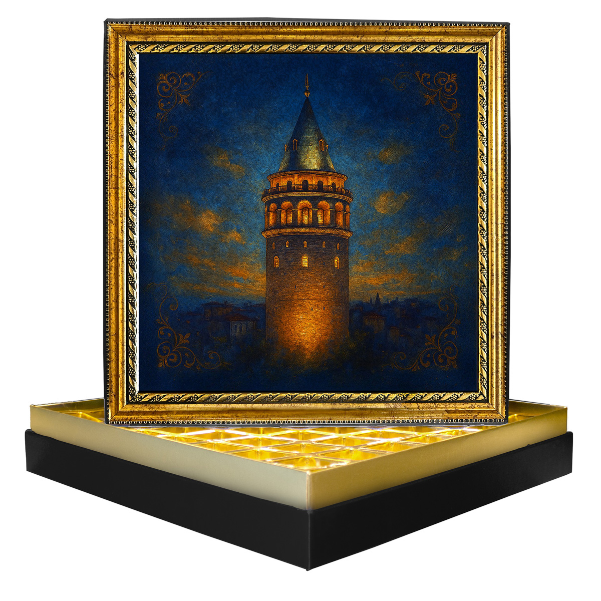 Simli Galata Kulesi Simli Çerçeveli Çikolata Kutusu