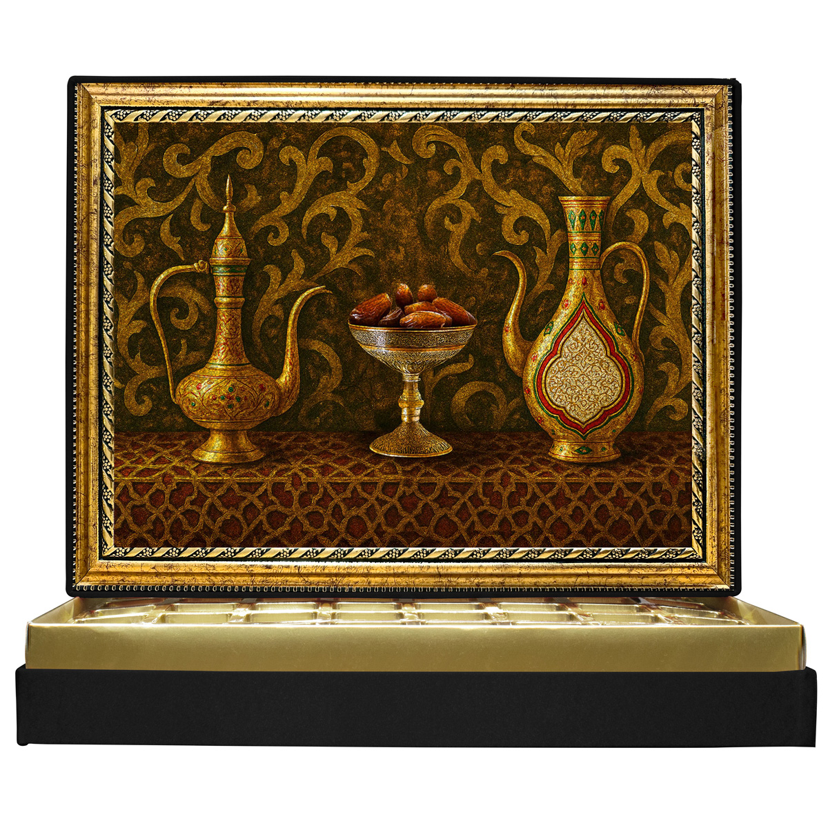 Simli Hurma Ve İbrikler Simli Çerçeveli Çikolata Kutusu