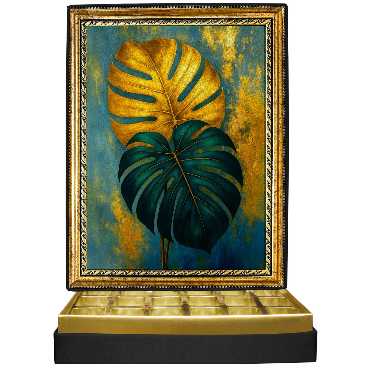 Simli Işıltılı Yapraklar Simli Çerçeveli Çikolata Kutusu