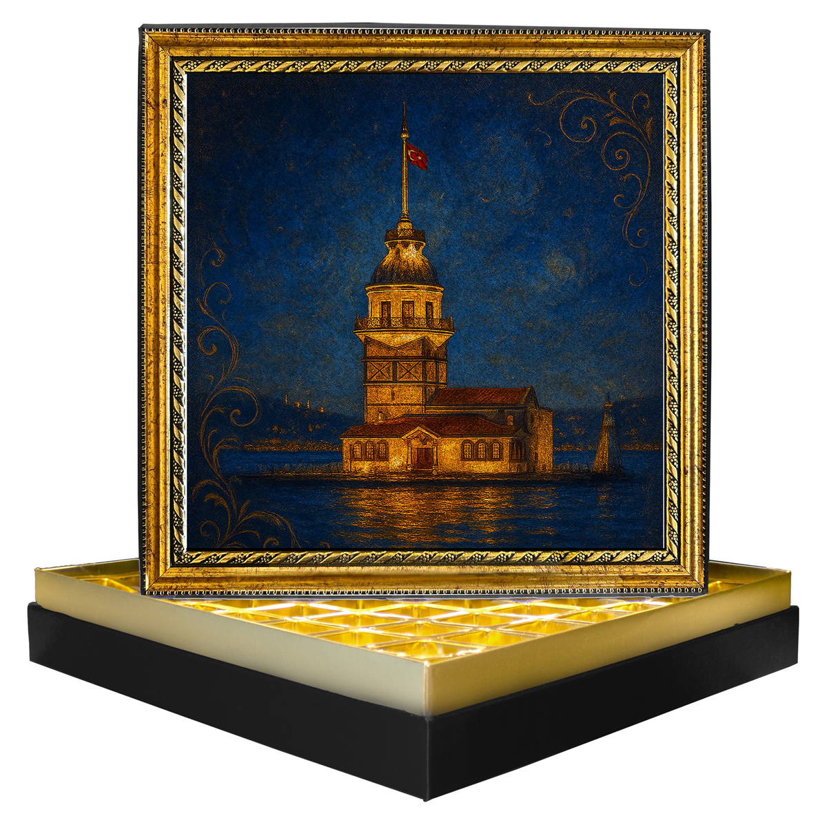 Simli Kız Kulesi Simli Çerçeveli Çikolata Kutusu