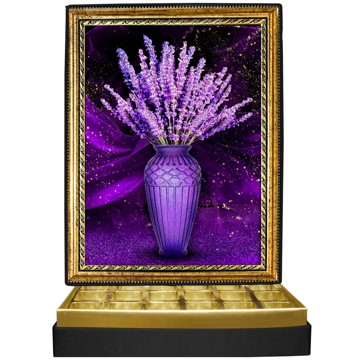 Simli Lavanta Simli Çerçeveli Çikolata Kutusu