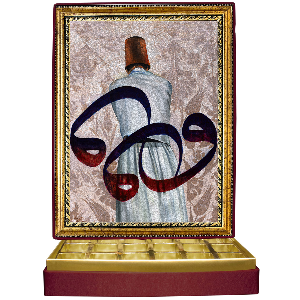 Simli Vavlı Semazen Simli Çerçeveli Çikolata Kutusu