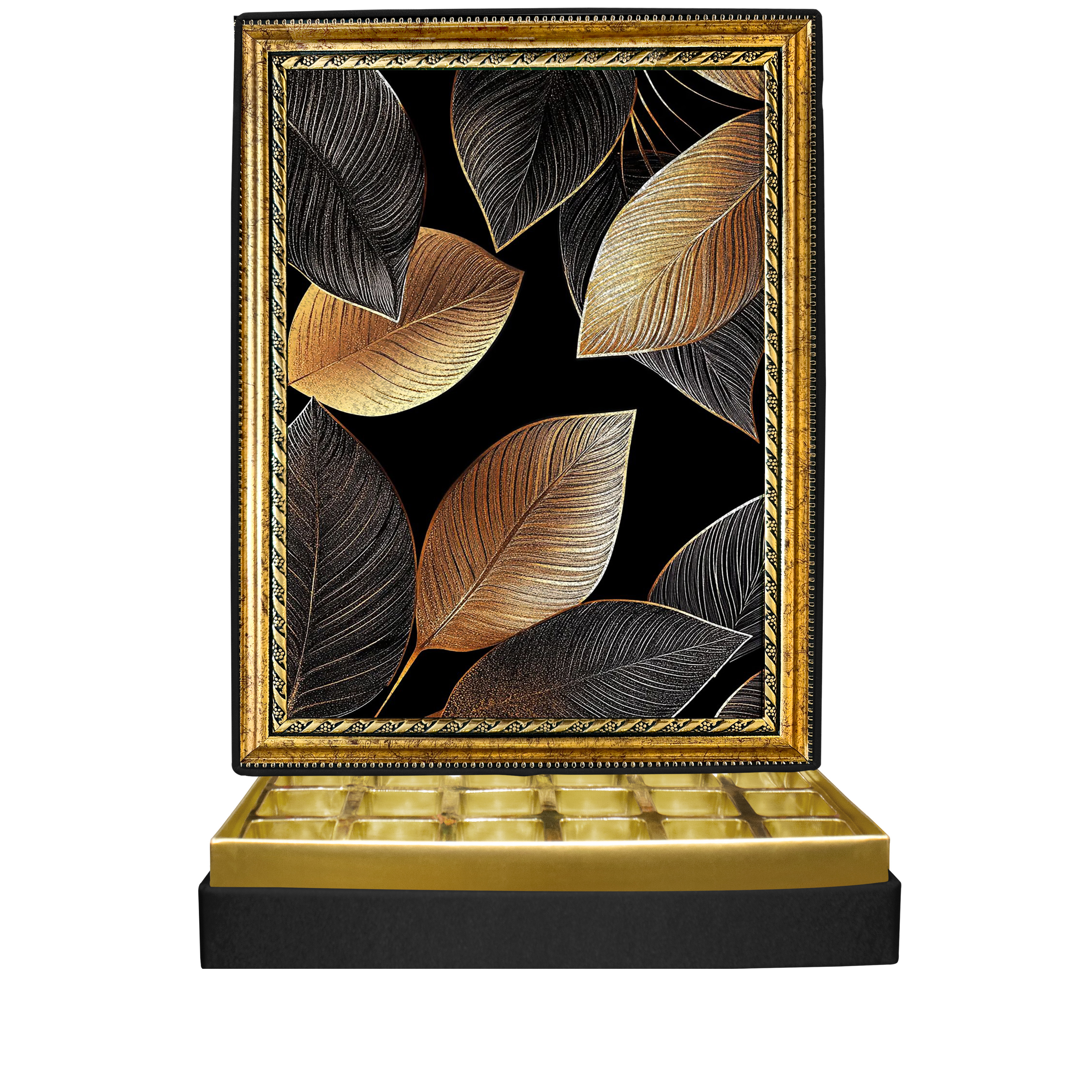 Simli Yapraklar Simli Çerçeveli Çikolata Kutusu