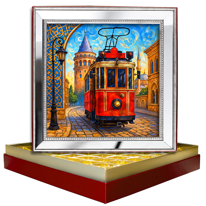 Tramvay ve Galata Ayna Çerçeveli Çikolata Kutusu